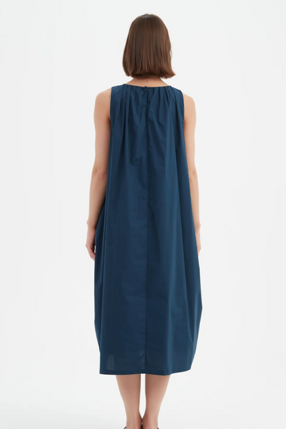 Pleat Neck Dress - Deep Ocean