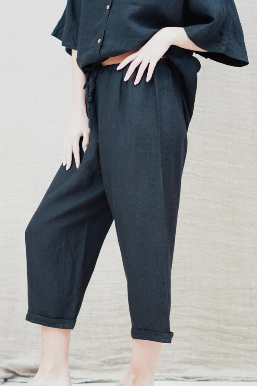 Tilly Linen 3/4 Pants - Black