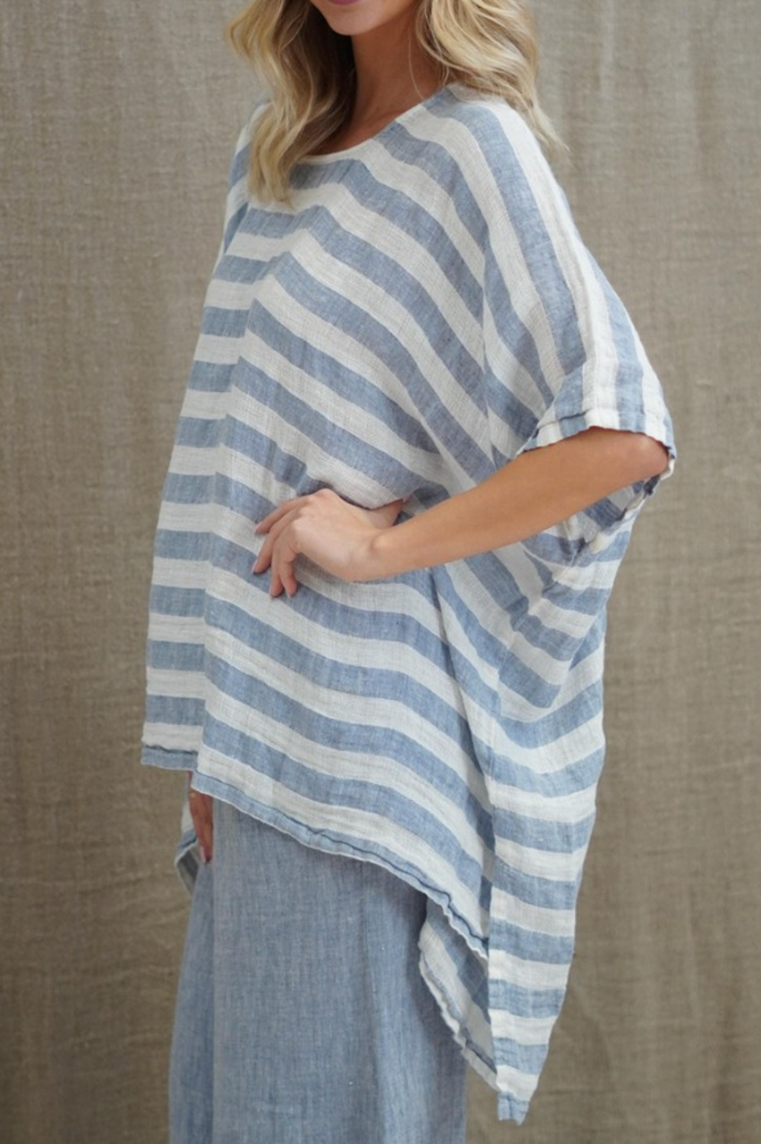 Luna Oversized Top - Blue/White Stripe