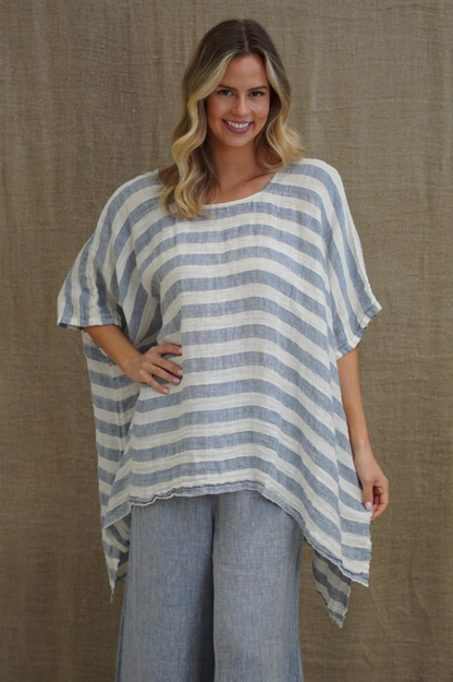 Luna Oversized Top - Blue/White Stripe