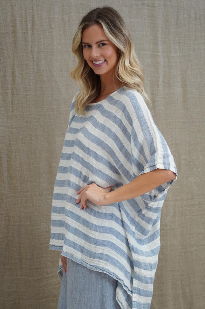 Luna Oversized Top - Blue/White Stripe