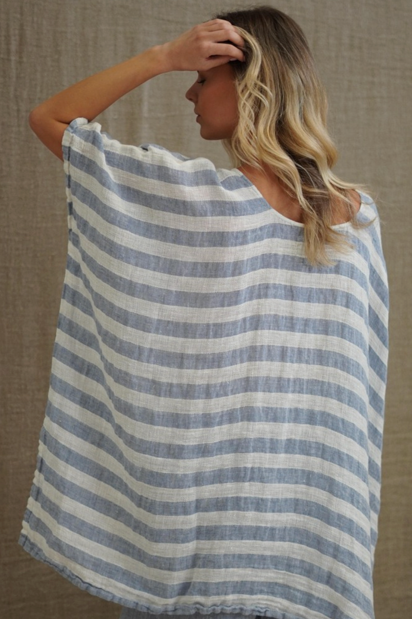 Luna Oversized Top - Blue/White Stripe