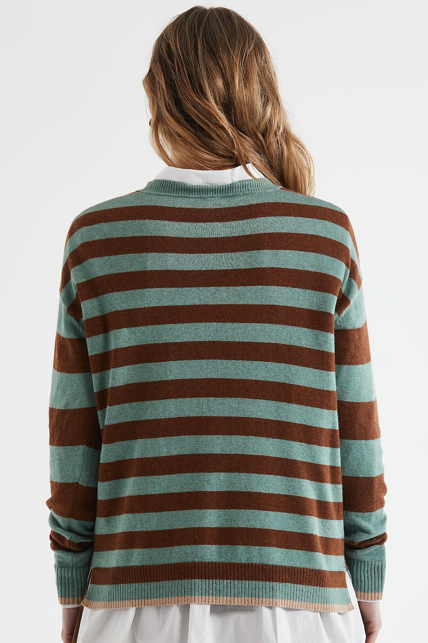 Zaket & Plover Block Stripe Crew - Moss