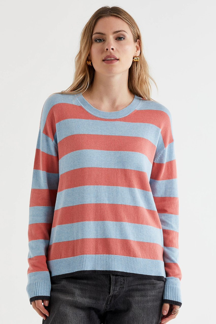 Zaket & Plover Block Stripe Crew - Powder