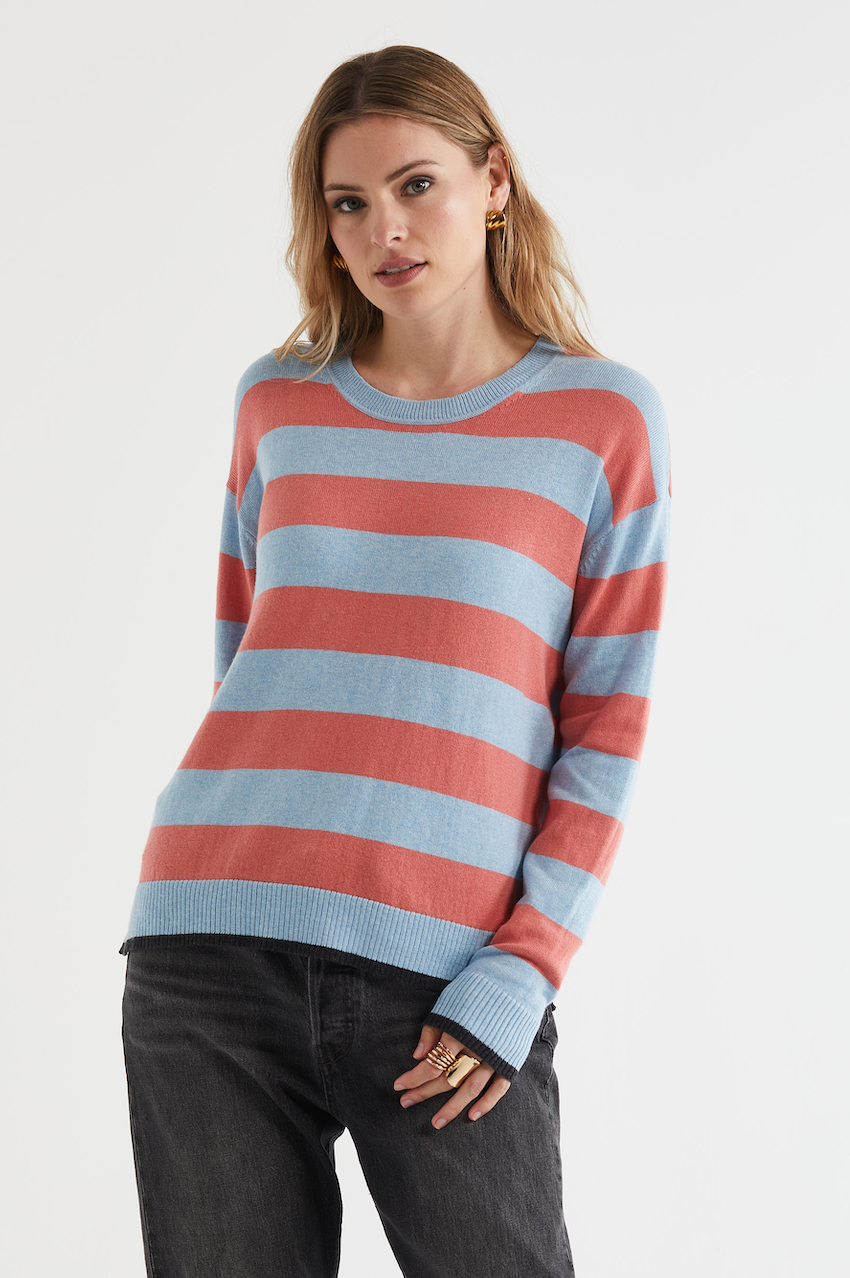 Zaket & Plover Block Stripe Crew - Powder