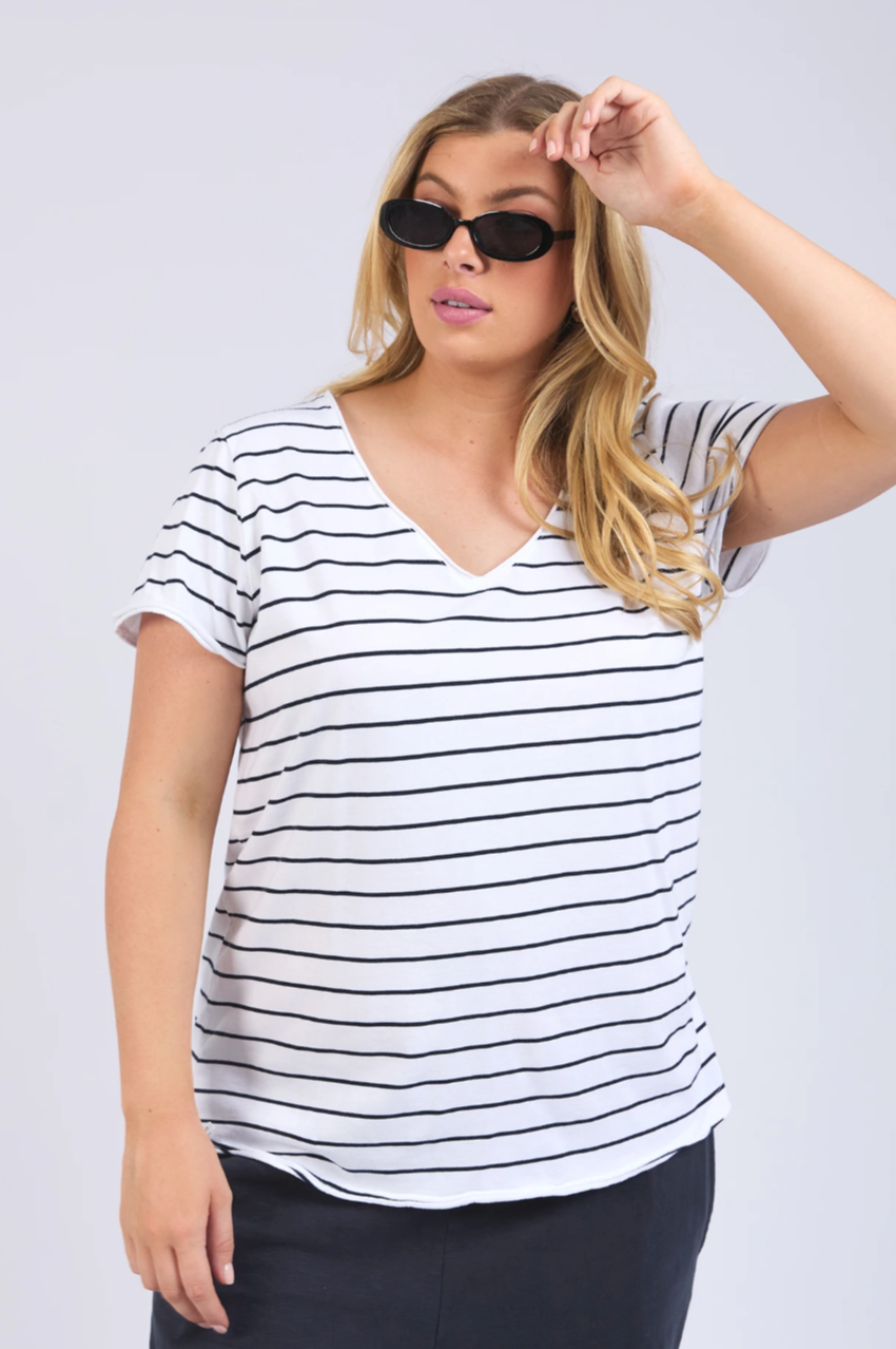 Elm Pima Vee Tee - Wh/Navy Stripe