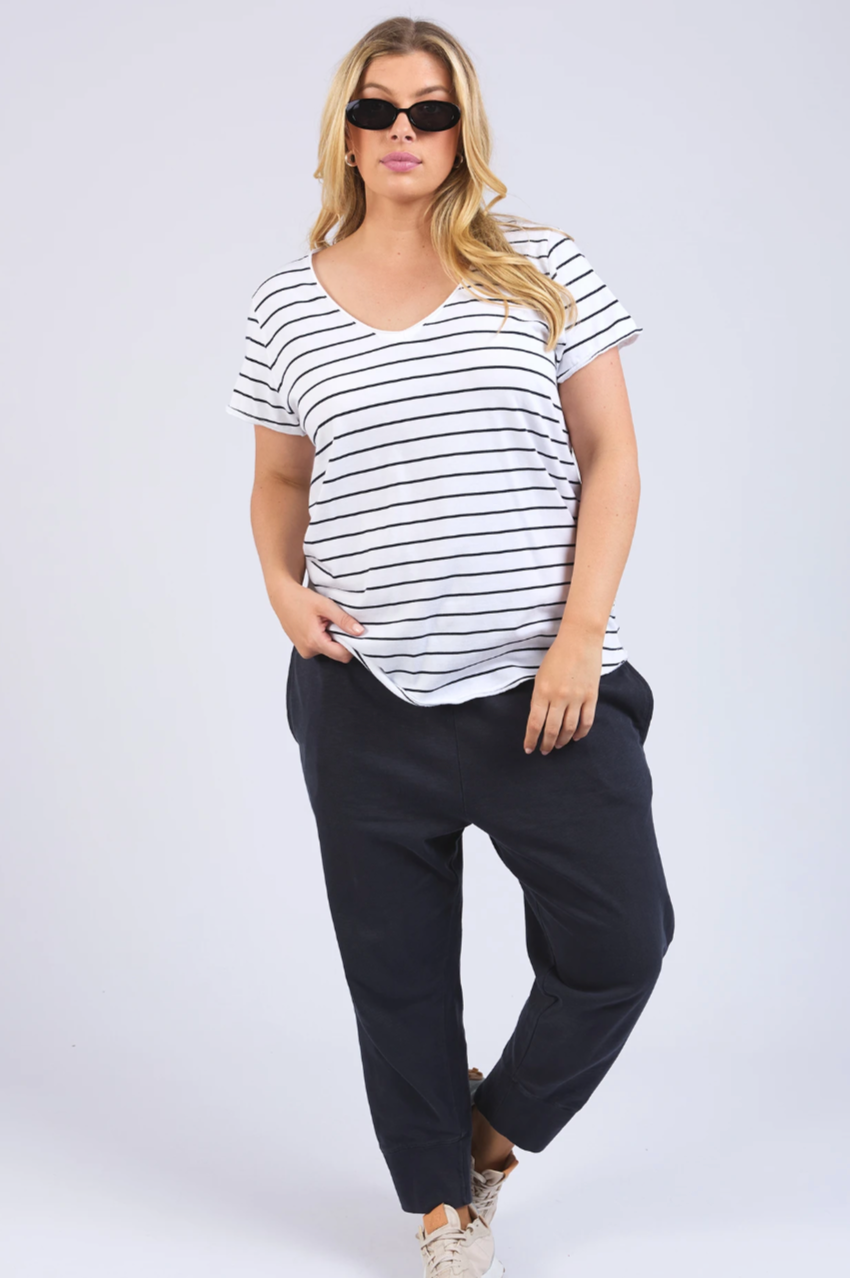 Elm Pima Vee Tee - Wh/Navy Stripe