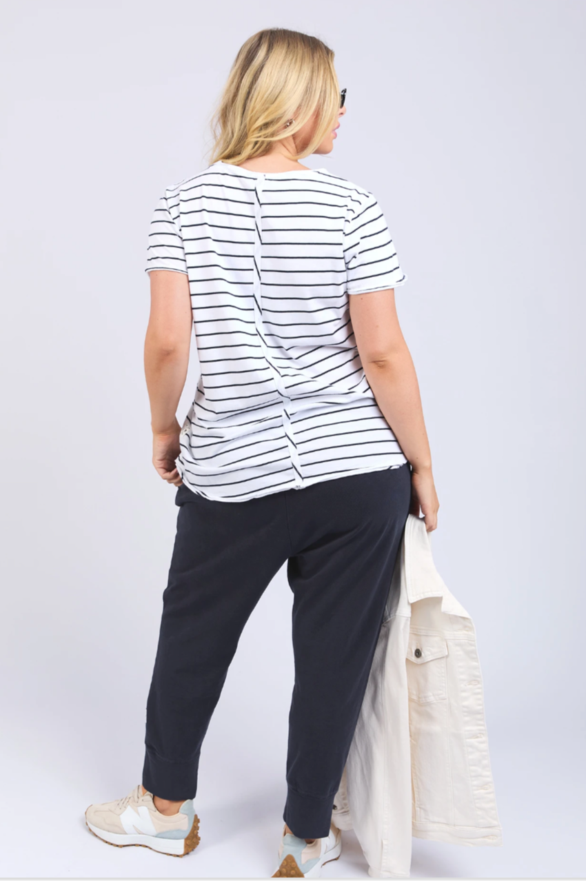 Elm Pima Vee Tee - Wh/Navy Stripe