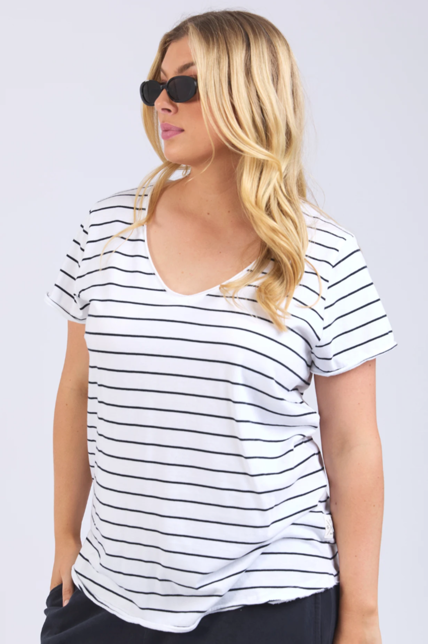 Elm Pima Vee Tee - Wh/Navy Stripe