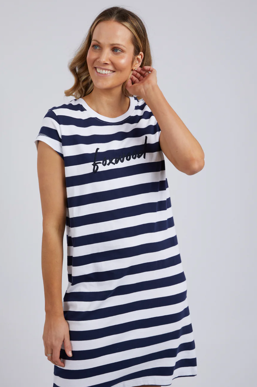 Foxwood Signature Stripe Tee DRESS - NAVY & WHITE STRIPE