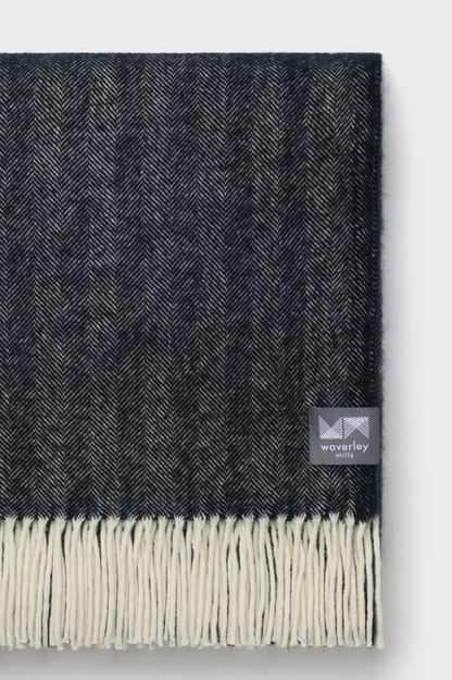 Wool Herringbone Throw - Black