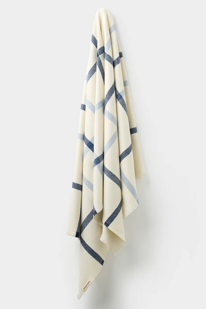 Wool Summer Plaid Throw - Sleepy Bay Blue