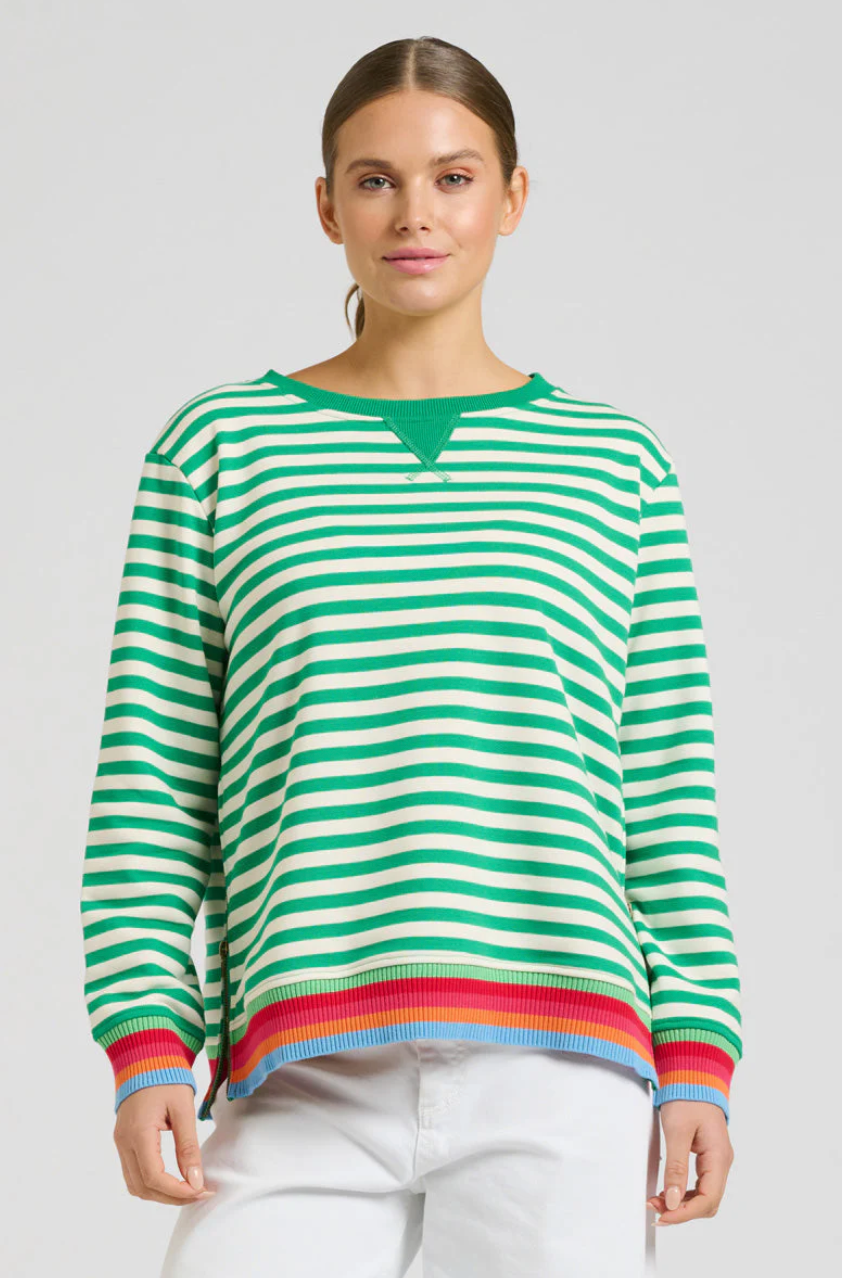 Zipside Classic Sweatshirt - Green Stripe/Rainbow