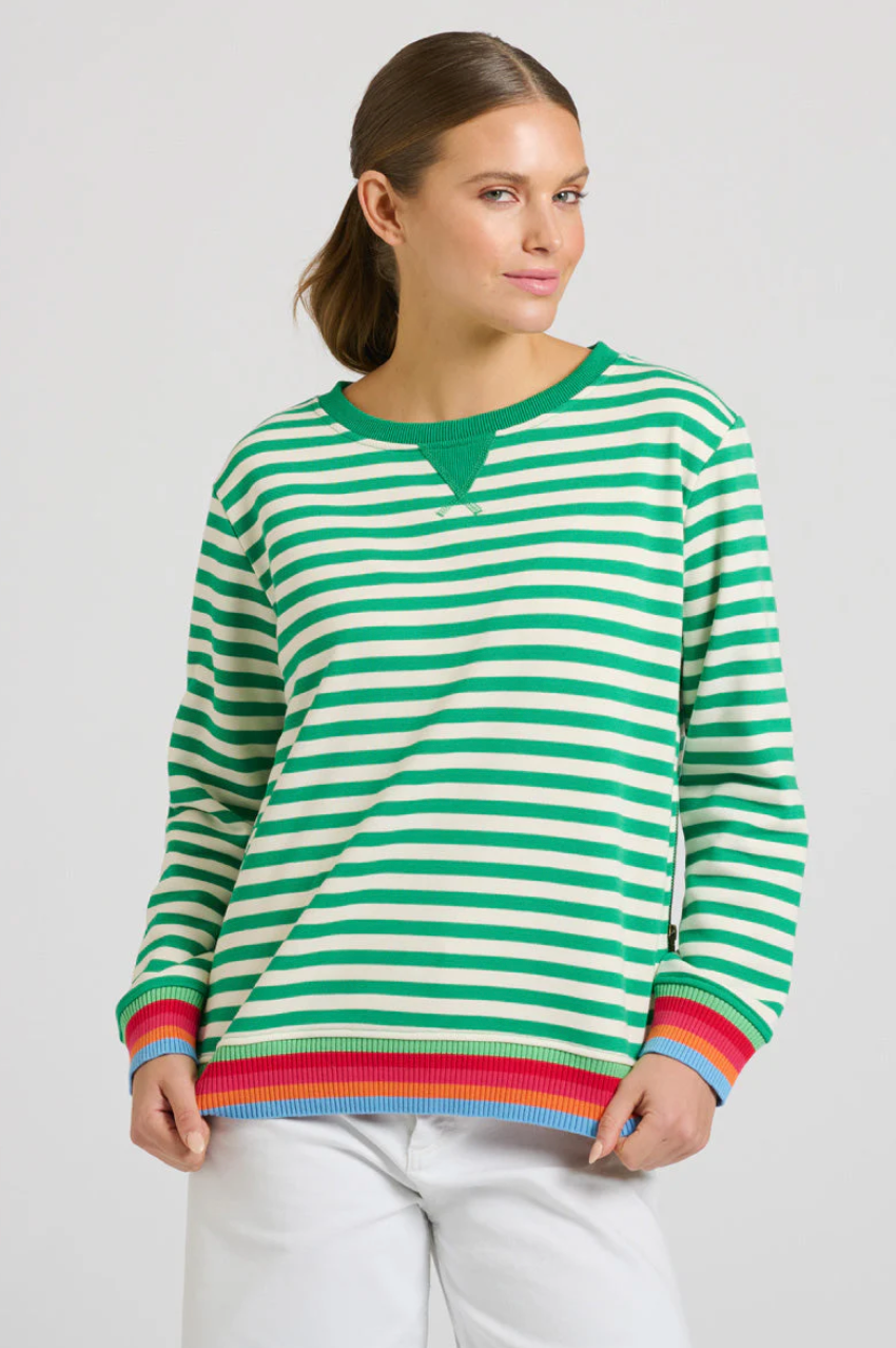 Zipside Classic Sweatshirt - Green Stripe/Rainbow