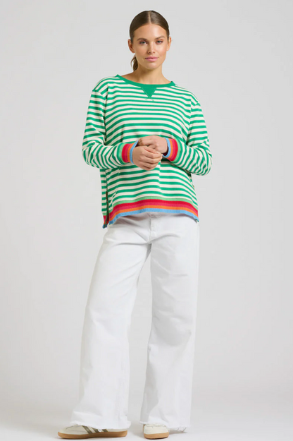 Zipside Classic Sweatshirt - Green Stripe/Rainbow