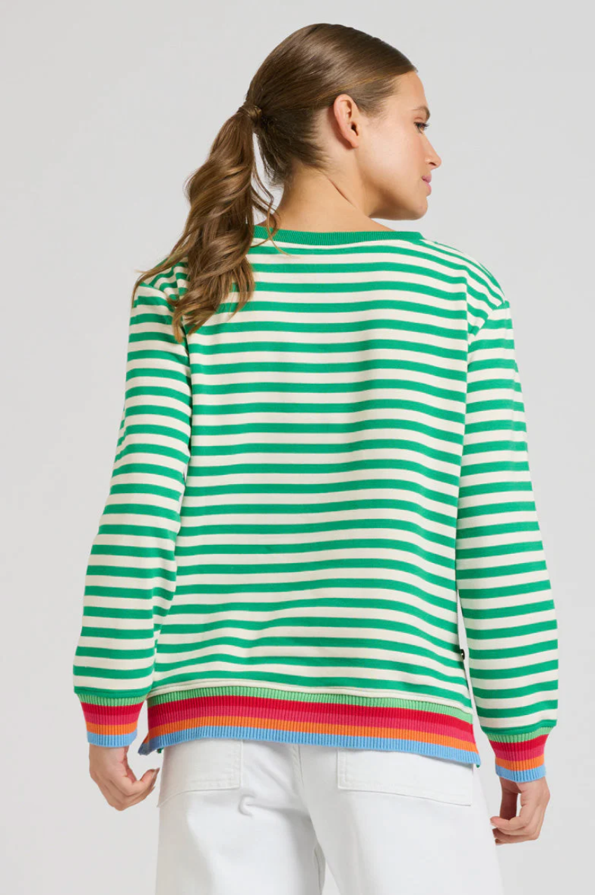 Zipside Classic Sweatshirt - Green Stripe/Rainbow