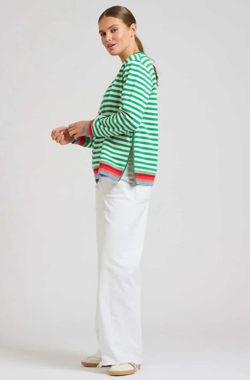 Zipside Classic Sweatshirt - Green Stripe/Rainbow