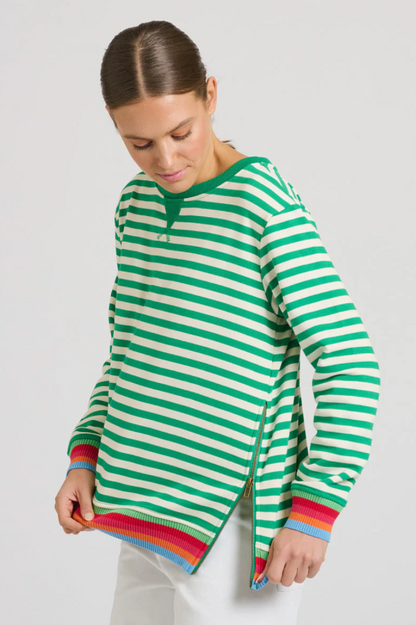 Zipside Classic Sweatshirt - Green Stripe/Rainbow