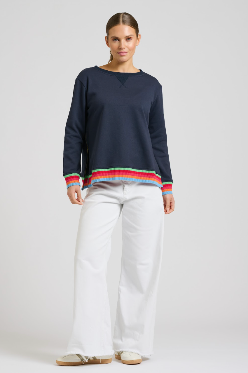 Zipside Classic Sweatshirt - French Navy Rainbow