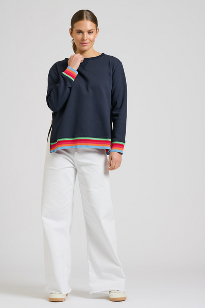 Zipside Classic Sweatshirt - French Navy Rainbow