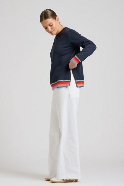 Zipside Classic Sweatshirt - French Navy Rainbow