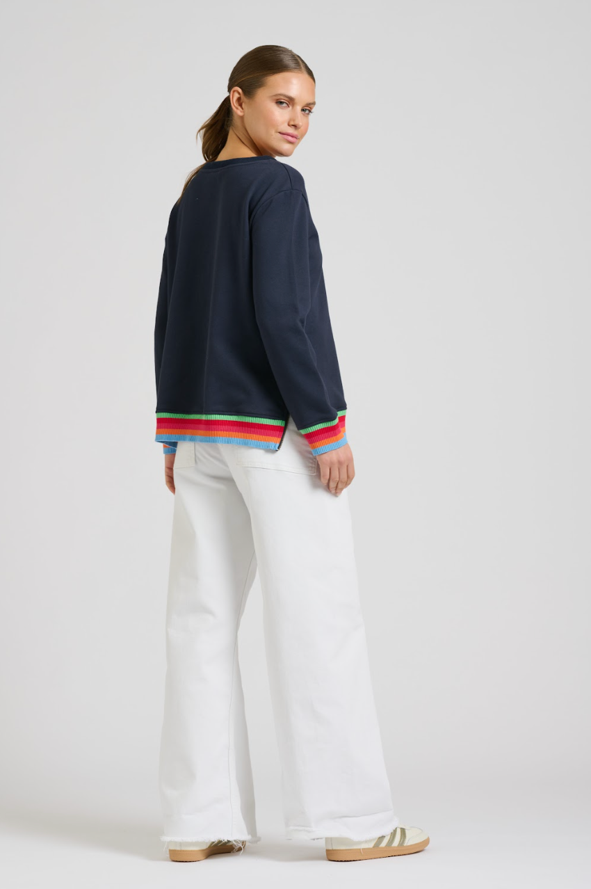 Zipside Classic Sweatshirt - French Navy Rainbow