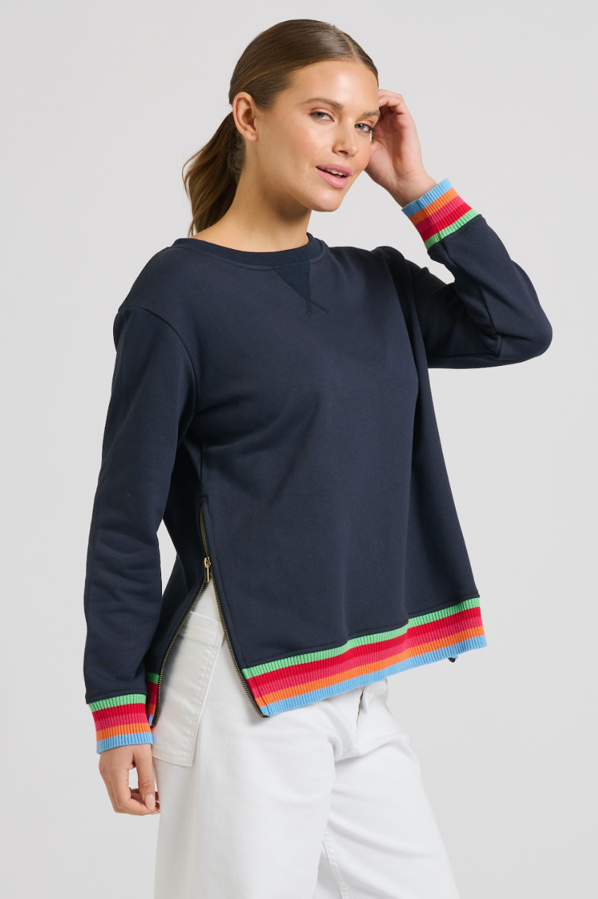 Zipside Classic Sweatshirt - French Navy Rainbow