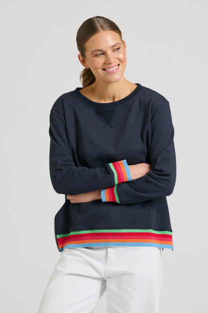 Zipside Classic Sweatshirt - French Navy Rainbow