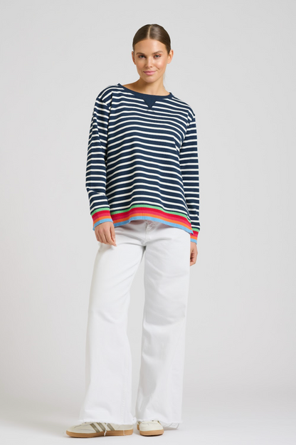 Zipside Classic Sweatshirt - French Navy Stripe/Rainbow