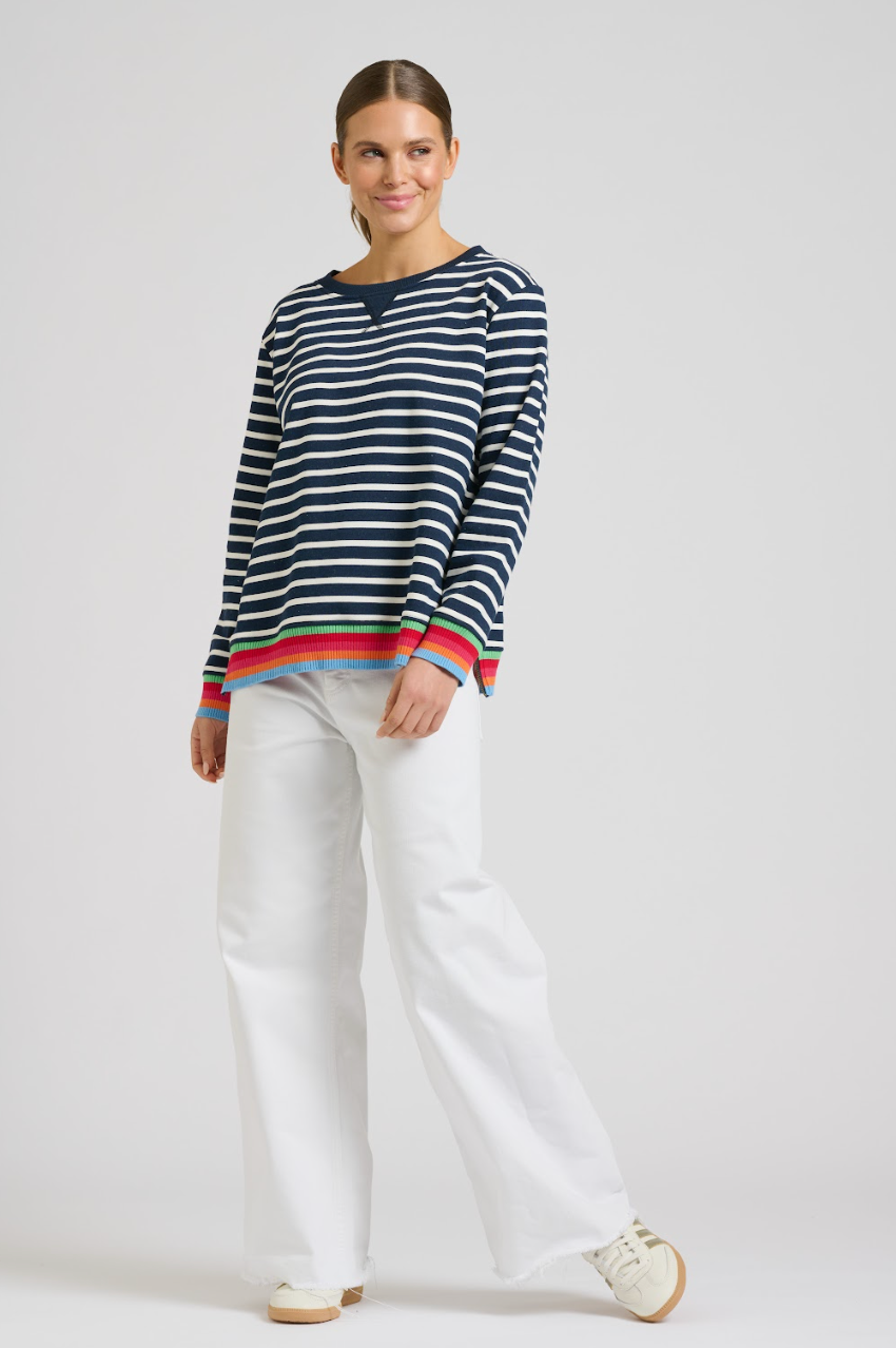 Zipside Classic Sweatshirt - French Navy Stripe/Rainbow