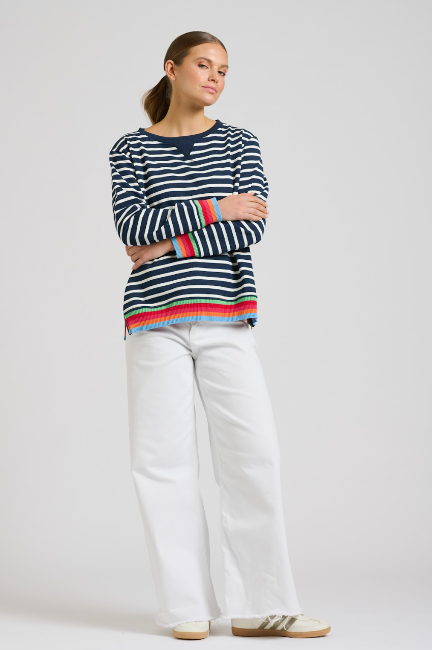 Zipside Classic Sweatshirt - French Navy Stripe/Rainbow