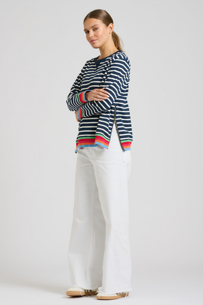 Zipside Classic Sweatshirt - French Navy Stripe/Rainbow