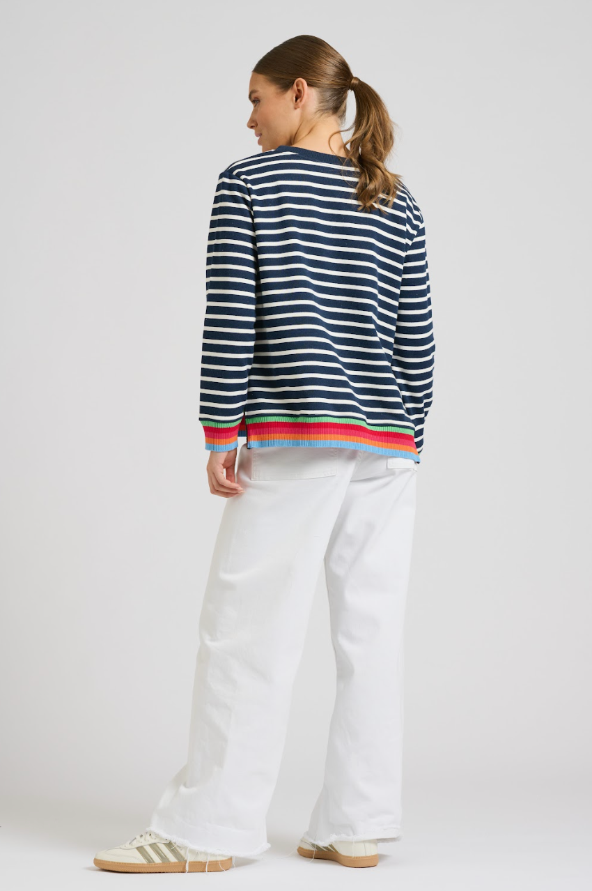 Zipside Classic Sweatshirt - French Navy Stripe/Rainbow