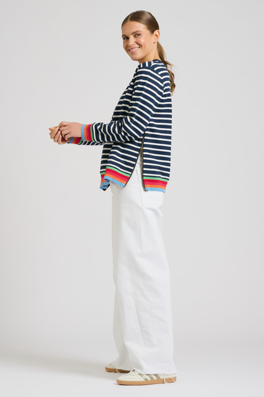 Zipside Classic Sweatshirt - French Navy Stripe/Rainbow