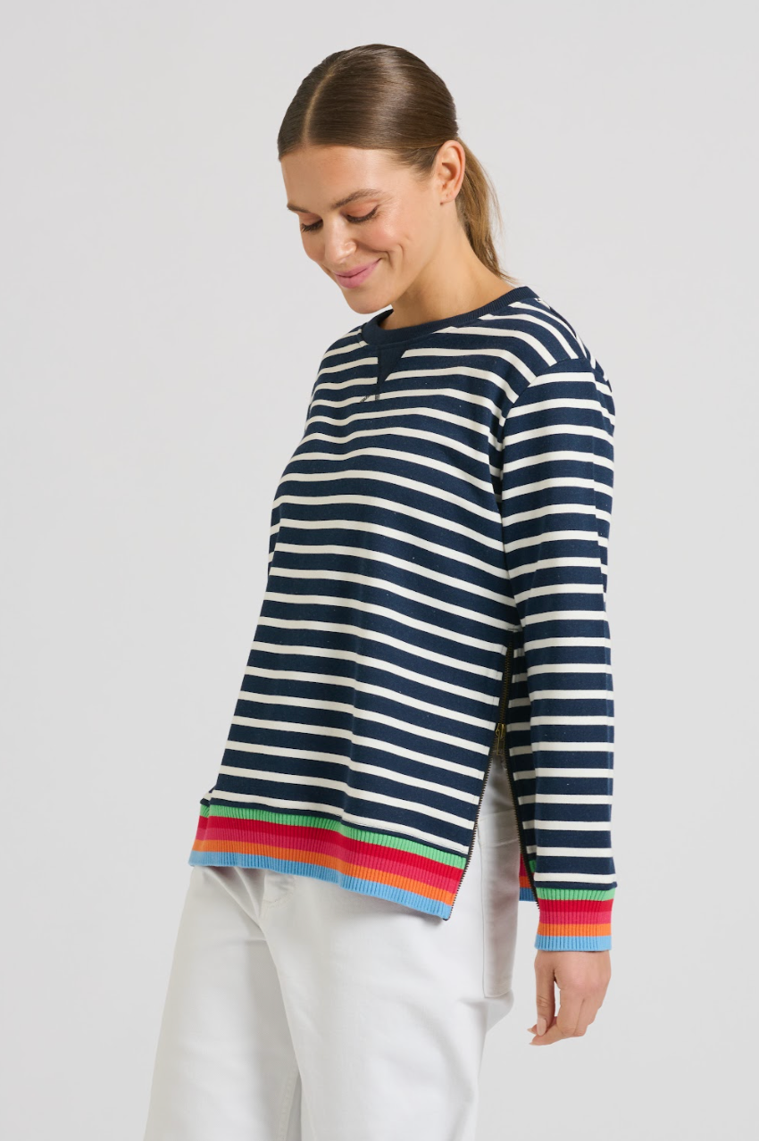 Zipside Classic Sweatshirt - French Navy Stripe/Rainbow