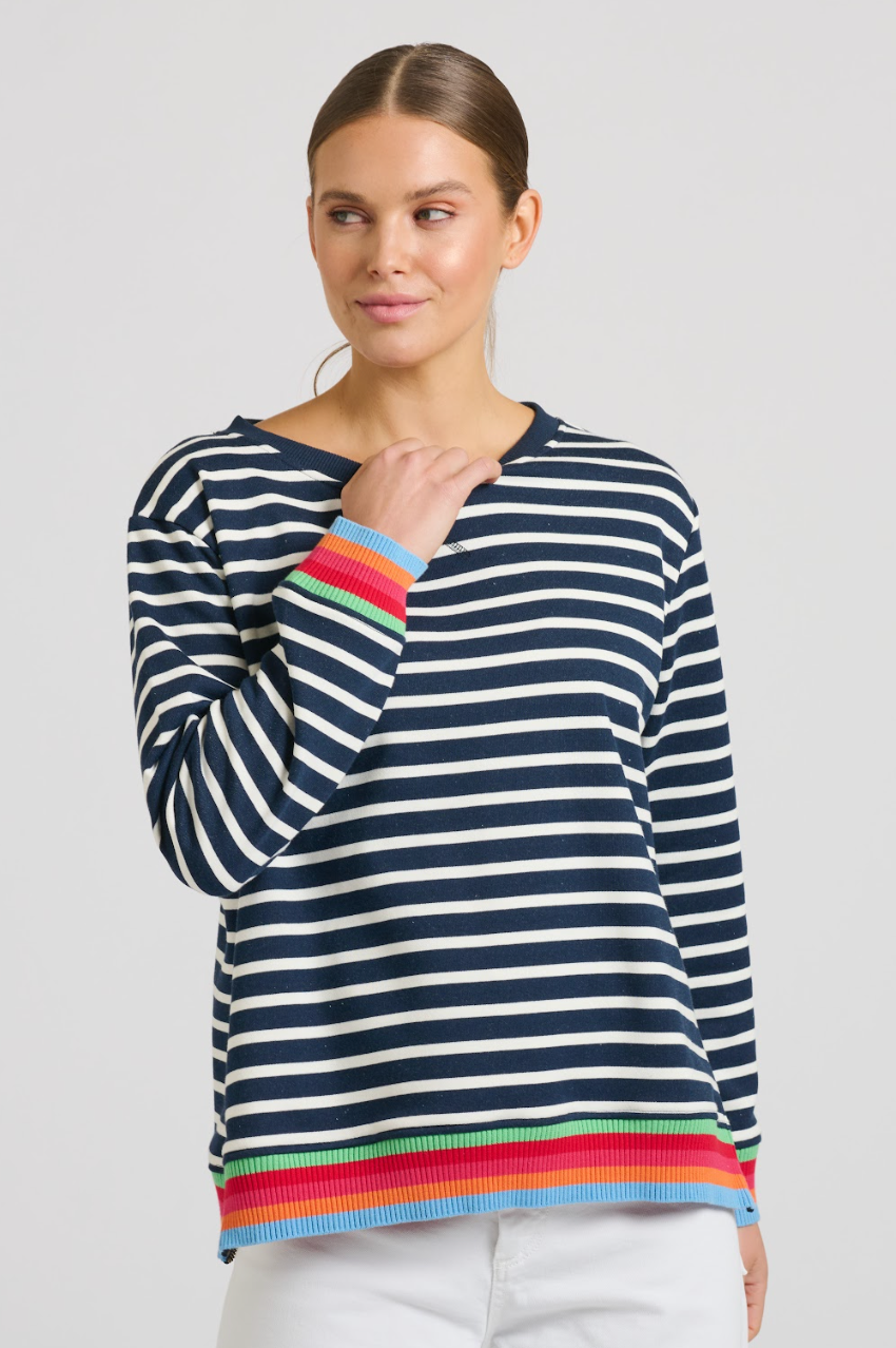 Zipside Classic Sweatshirt - French Navy Stripe/Rainbow