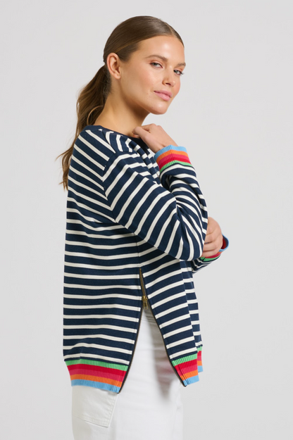 Zipside Classic Sweatshirt - French Navy Stripe/Rainbow