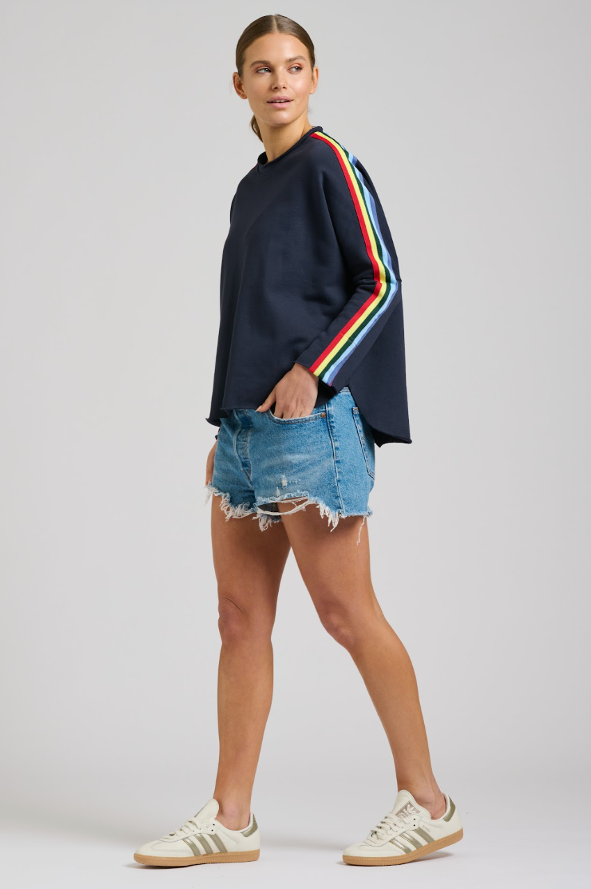 Raw Tape L/S Sweatshirt - Navy/Rainbow