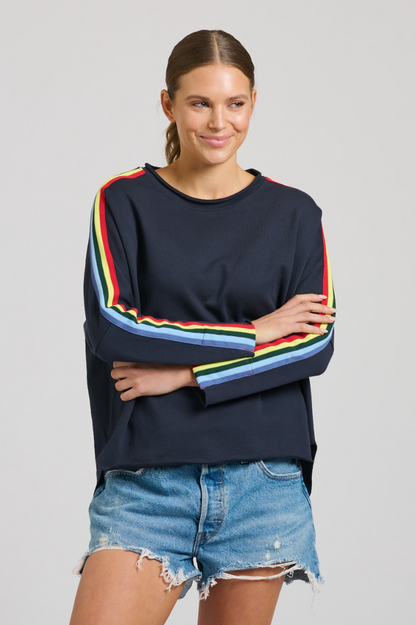 Raw Tape L/S Sweatshirt - Navy/Rainbow