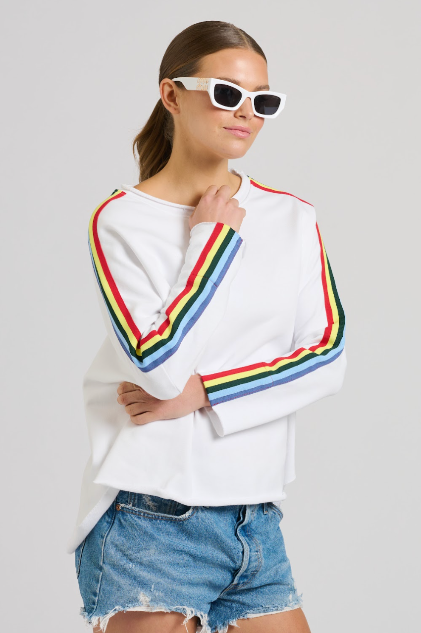 Raw Tape L/S Sweatshirt - White/Rainbow