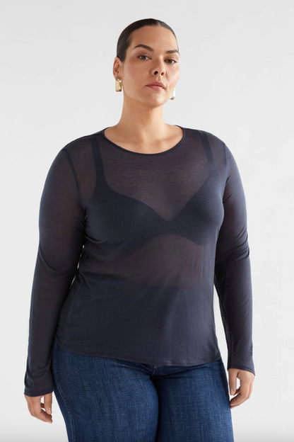 Sheer Long Sleeve Tshirt - Space Blue