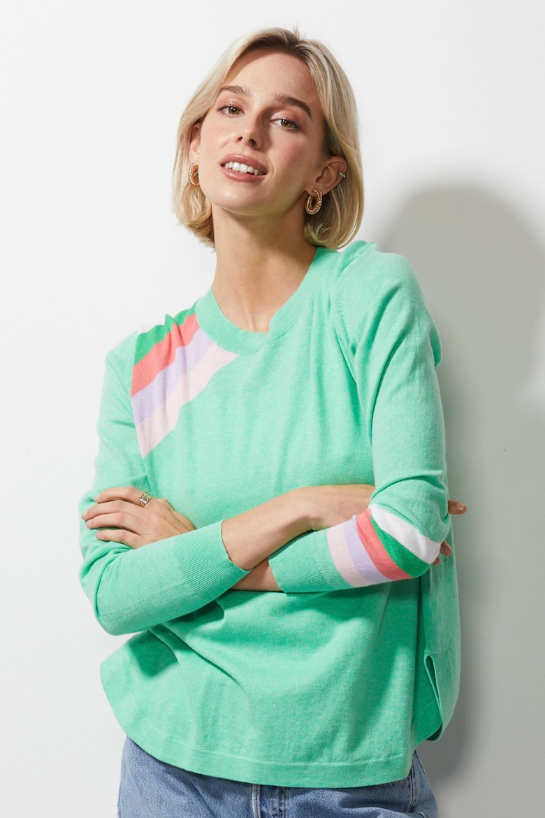 Striped Curve Jumper - Mint