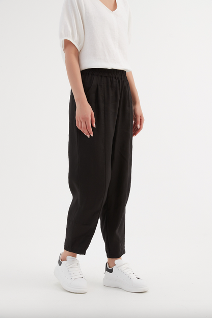 Tapered Linen Jogger - Black