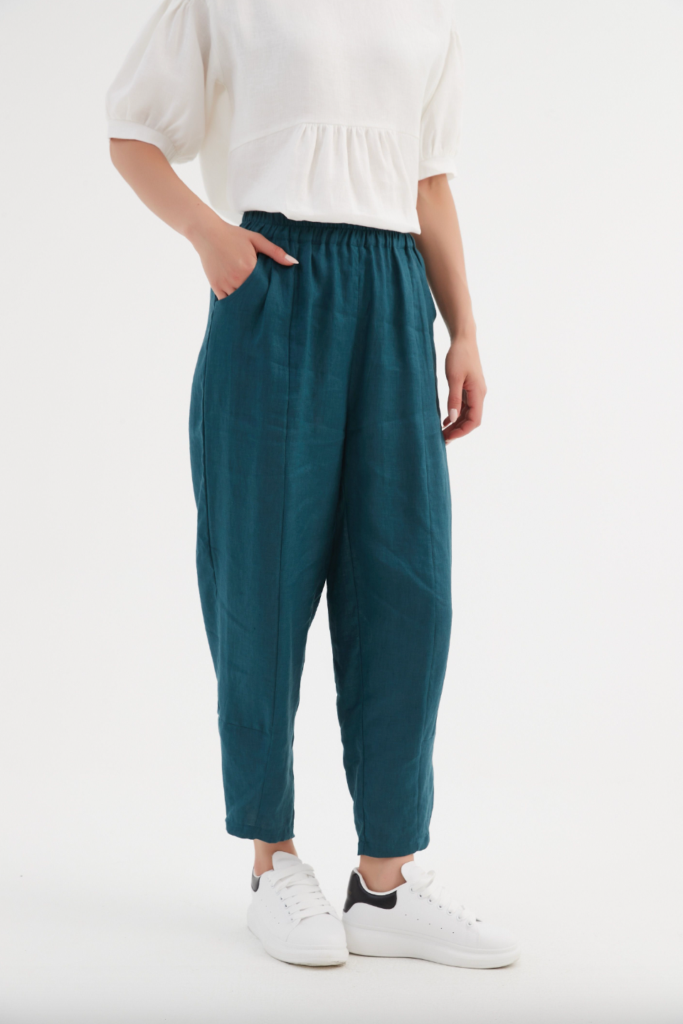 Tapered Linen Jogger - Deep Marine