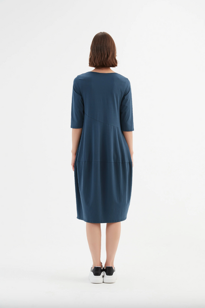 V Neck Diagonal Seam Dress - Deep Teal