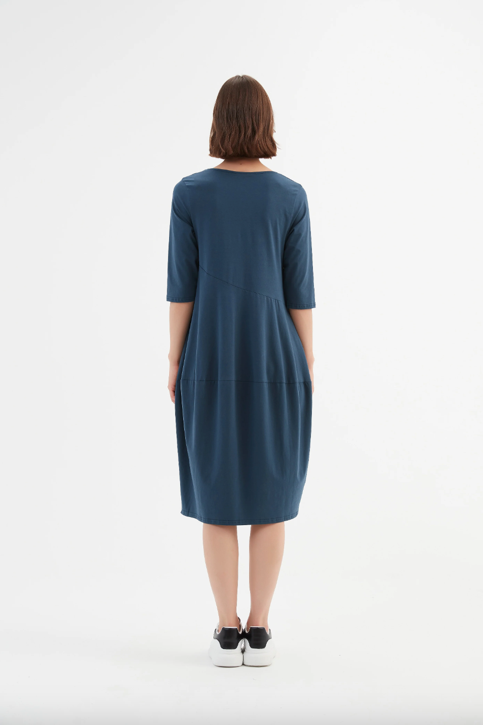 V Neck Diagonal Seam Dress - Deep Teal