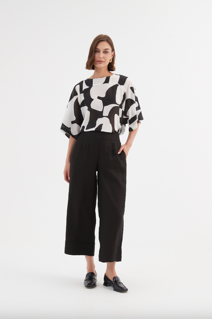 Wide Leg Linen Pant - Black