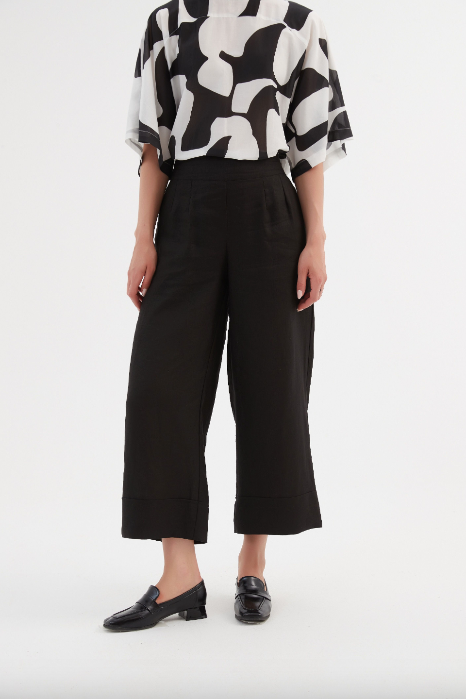 Wide Leg Linen Pant - Black