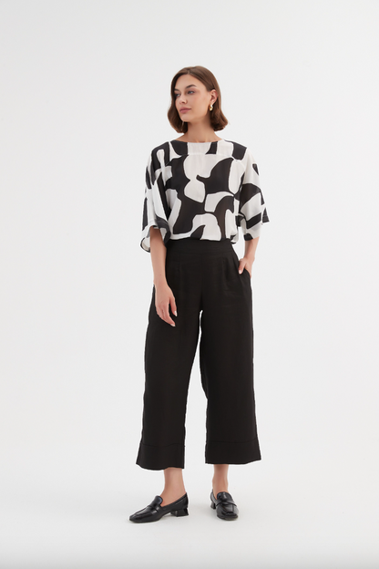 Wide Leg Linen Pant - Black