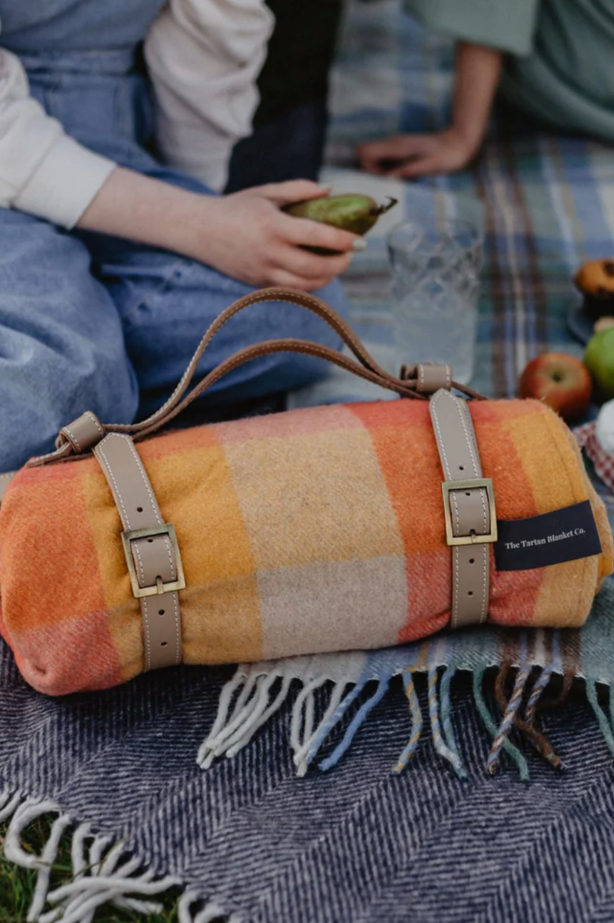 Recycled Wool Picnic Blanket - Meadow Check/Honey